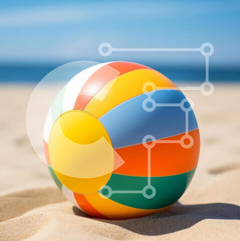 Intra Συλλεκτικό Ξύλινο Παζλ Plywood  4mm - Πολύχρωμο Beach Ball δίπλα στον ωκεανό Σε Ξύλινο Κουτί - Διαστάσεις: 10x10 cm – 25 κομμάτια - Image 1