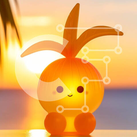 Intra Συλλεκτικό Ξύλινο Παζλ Plywood  4mm - Πορτοκαλί φως ανανά δίπλα στον ωκεανό στο ηλιοβασίλεμα Σε Ξύλινο Κουτί - Διαστάσεις: 10x10 cm – 25 κομμάτια - Image 1