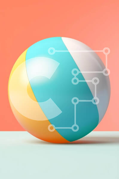 Intra Συλλεκτικό Ξύλινο Παζλ Plywood  4mm - Πολύχρωμη μπάλα παραλίας σε πορτοκαλί και ροζ φόντο Σε Ξύλινο Κουτί - Διαστάσεις: 10x10 cm – 25 κομμάτια