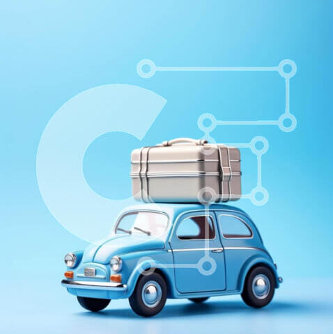 Intra Συλλεκτικό Ξύλινο Παζλ Plywood  4mm - Μπλε αυτοκίνητο παιχνίδι με βαλίτσες Σε Ξύλινο Κουτί - Διαστάσεις Puzzle: 10x10 cm – 25 κομμάτια - Image 1