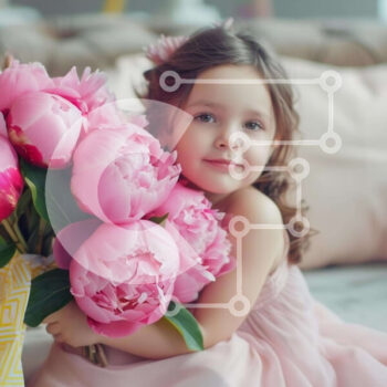 Intra Συλλεκτικό Ξύλινο Παζλ Plywood  4mm - Νεαρό κορίτσι που κρατά ροζ παιώνιες Σε Ξύλινο Κουτί - Διαστάσεις Puzzle: 10x10 cm – 25 κομμάτια - Image 1