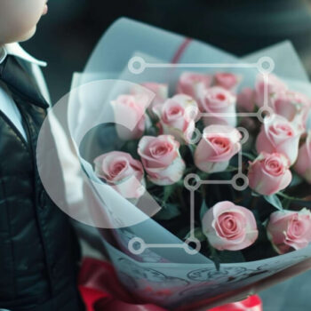 Intra Συλλεκτικό Ξύλινο Παζλ Plywood  4mm - Νεαρός άνδρας που κρατά ροζ τριαντάφυλλο μπουκέτο Σε Ξύλινο Κουτί - Διαστάσεις Puzzle: 10x10 cm – 25 κομμάτια - Image 1