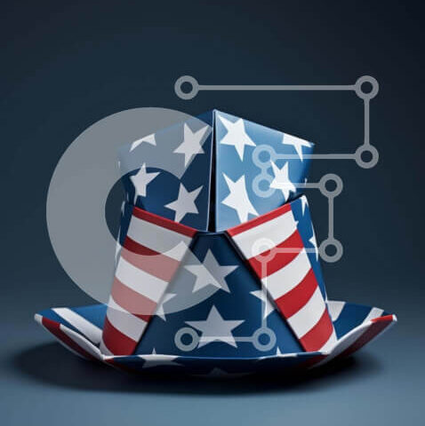 Intra Συλλεκτικό Ξύλινο Παζλ Plywood  4mm - Καπέλο Origami με σχέδιο αμερικανικής σημαίας Σε Ξύλινο Κουτί - Διαστάσεις Puzzle: 10x10 cm – 25 κομμάτια - Image 1