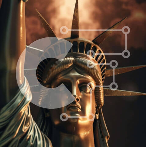 Intra Συλλεκτικό Ξύλινο Παζλ Plywood  4mm - Άγαλμα της Ελευθερίας με Φλόγα κάτω από τους Δραματικούς Ουρανούς Σε Ξύλινο Κουτί - Διαστάσεις Puzzle: 10x10 cm – 25 κομμάτια - Image 1