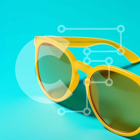 Intra Συλλεκτικό Ξύλινο Παζλ Plywood  4mm - Κίτρινα γυαλιά ηλίου σε τιρκουάζ φόντο Σε Ξύλινο Κουτί - Διαστάσεις Puzzle: 10x10 cm – 25 κομμάτια - Image 1