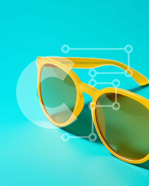 Intra Συλλεκτικό Ξύλινο Παζλ Plywood  4mm - Κίτρινα γυαλιά ηλίου σε τιρκουάζ φόντο Σε Ξύλινο Κουτί - Διαστάσεις Puzzle: 10x10 cm – 25 κομμάτια