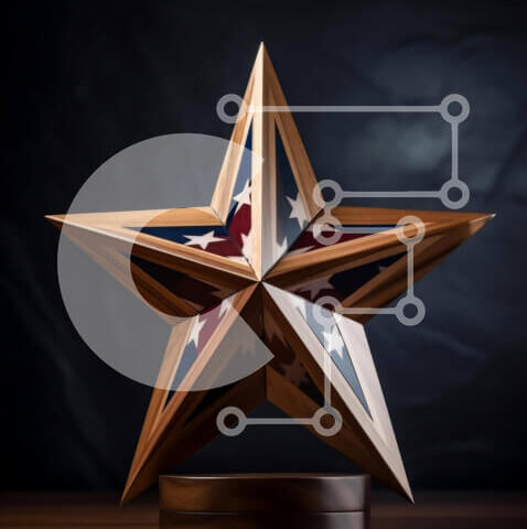 Intra Συλλεκτικό Ξύλινο Παζλ Plywood  4mm - Αντικείμενο σε σχήμα αστεριού με αμερικανική σημαία Σε Ξύλινο Κουτί - Διαστάσεις: 10x10 cm – 25 κομμάτια - Image 1