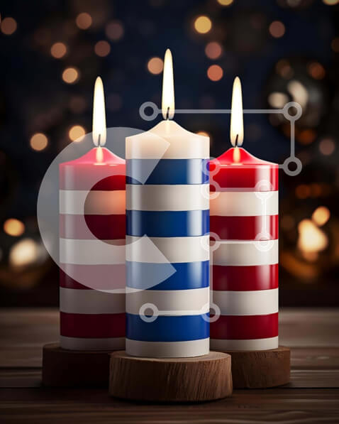 Intra Συλλεκτικό Ξύλινο Παζλ Plywood  4mm - Κόκκινα, λευκά και μπλε κεριά σε ξύλινο τραπέζι Σε Ξύλινο Κουτί - Διαστάσεις Puzzle: 10x10 cm – 25 κομμάτια