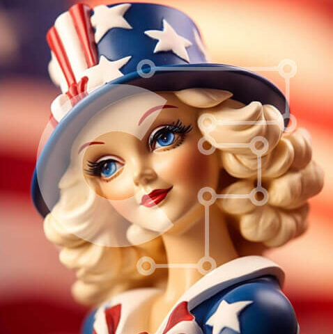 Intra Συλλεκτικό Ξύλινο Παζλ Plywood  4mm - Πατριωτική κούκλα με καπέλο αμερικανικής σημαίας Σε Ξύλινο Κουτί - Διαστάσεις Puzzle: 10x10 cm – 25 κομμάτια - Image 1