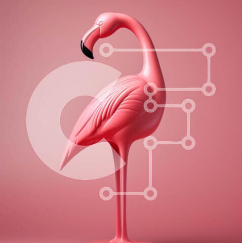 Intra Συλλεκτικό Ξύλινο Παζλ Plywood  4mm - Ροζ άγαλμα φλαμίνγκο σε πορτοκαλί φόντο Σε Ξύλινο Κουτί - Διαστάσεις: 10x10 cm – 25 κομμάτια - Image 1