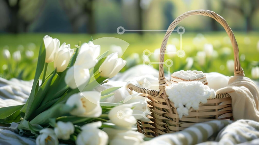 Intra Συλλεκτικό Ξύλινο Παζλ Plywood  4mm - Λευκές τουλίπες στο καλάθι στην εξωτερική κουβέρτα Σε Ξύλινο Κουτί - Διαστάσεις: 10x10 cm – 25 κομμάτια