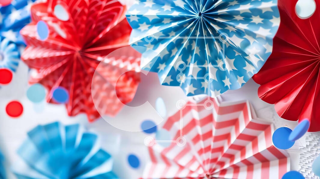 Intra Συλλεκτικό Ξύλινο Παζλ Plywood  4mm - Βεντάλια από κόκκινο, λευκό και μπλε χαρτί για τους εορτασμούς της 4ης Ιουλίου Σε Ξύλινο Κουτί - Διαστάσεις: 10x10 cm – 25 κομμάτια