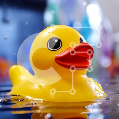 Intra Συλλεκτικό Ξύλινο Παζλ Plywood  4mm - Κίτρινη λαστιχένια πάπια στο νερό με είδη μπάνιου Σε Ξύλινο Κουτί - Διαστάσεις: 10x10 cm – 25 κομμάτια - Image 1