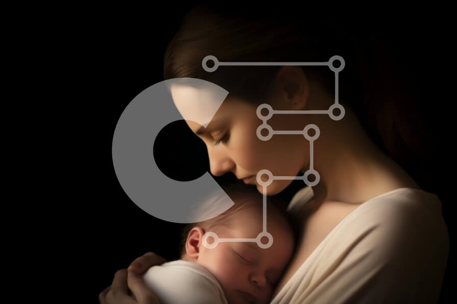 Intra Συλλεκτικό Ξύλινο Παζλ Plywood  4mm - Μητέρα που κρατά το νεογέννητο μωρό Σε Ξύλινο Κουτί - Διαστάσεις Puzzle: 10x10 cm – 25 κομμάτια