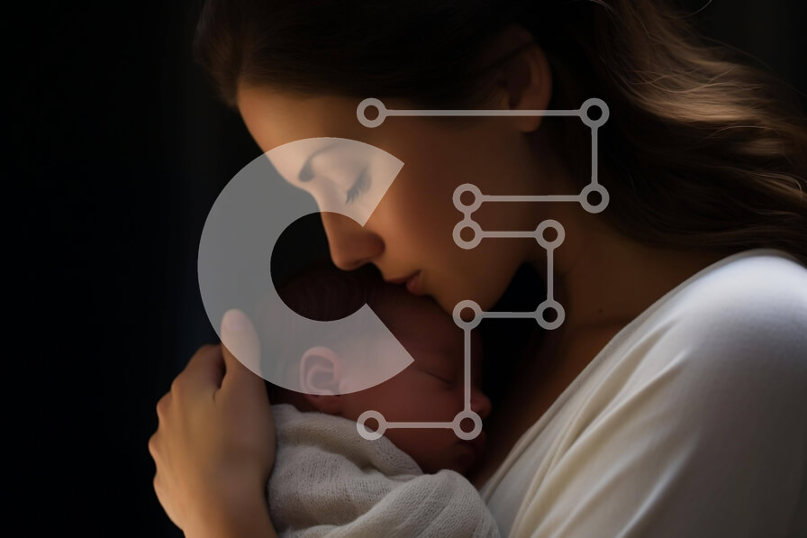 Intra Συλλεκτικό Ξύλινο Παζλ Plywood  4mm - Μητέρα που κρατά το νεογέννητο μωρό Σε Ξύλινο Κουτί - Διαστάσεις Puzzle: 10x10 cm – 25 κομμάτια