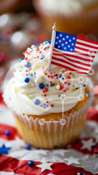 Intra Συλλεκτικό Ξύλινο Παζλ Plywood  4mm - Εορταστικό Cupcake 4ης Ιουλίου με αμερικανική σημαία Σε Ξύλινο Κουτί - Διαστάσεις: 10x10 cm – 25 κομμάτια