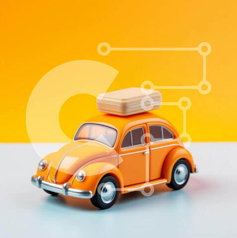 Intra Συλλεκτικό Ξύλινο Παζλ Plywood 4mm - Πορτοκαλί παιχνίδι αυτοκίνητο με βαλίτσα Σε Ξύλινο Κουτί - Διαστάσεις Puzzle: 10x10 cm – 25 κομμάτια - Image 1