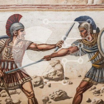 Intra Συλλεκτικό Ξύλινο Παζλ Plywood  4mm - Αρχαίοι Ρωμαίοι πολεμιστές στη μάχη Σε Ξύλινο Κουτί - Διαστάσεις Puzzle: 10x10 cm – 25 κομμάτια - Image 1