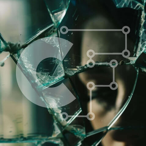 Intra Συλλεκτικό Ξύλινο Παζλ Plywood  4mm - Γυναίκα που κοιτάζει έξω από το σπασμένο γυάλινο παράθυρο Σε Ξύλινο Κουτί - Διαστάσεις Puzzle: 10x10 cm – 25 κομμάτια - Image 1