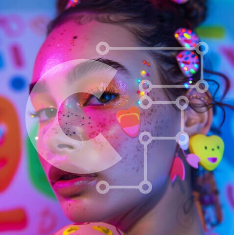 Intra Συλλεκτικό Ξύλινο Παζλ Plywood  4mm - Νεαρή γυναίκα με πολύχρωμο μακιγιάζ και αξεσουάρ Σε Ξύλινο Κουτί - Διαστάσεις Puzzle: 10x10 cm – 25 κομμάτια - Image 1