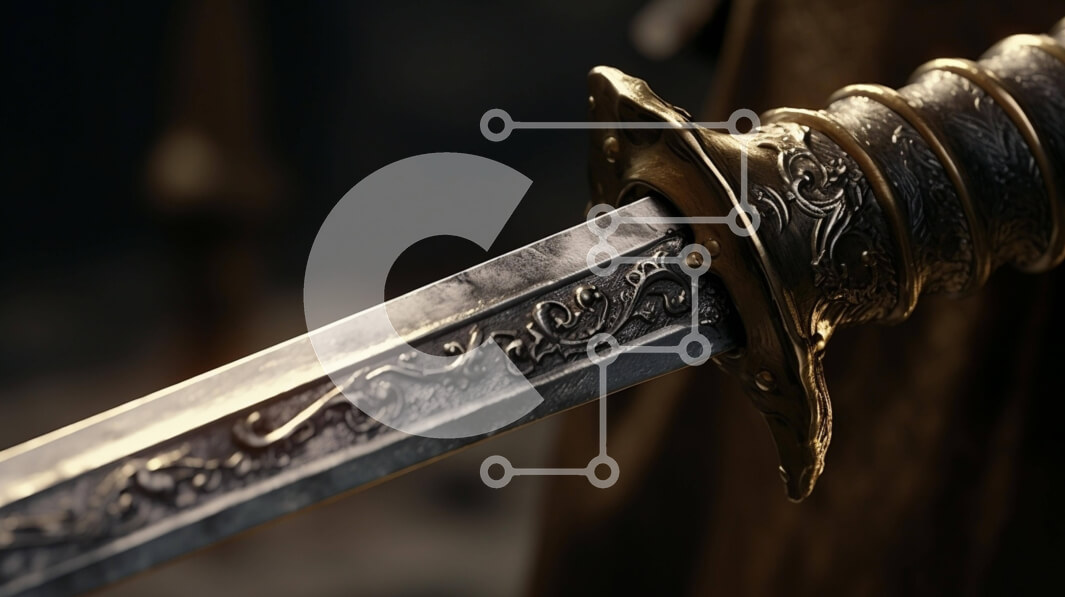 Intra Συλλεκτικό Ξύλινο Παζλ Plywood  4mm - Κοντινό πλάνο περίτεχνα σκαλισμένο σπαθί Σε Ξύλινο Κουτί - Διαστάσεις: 10x10 cm – 25 κομμάτια