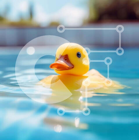 Intra Συλλεκτικό Ξύλινο Παζλ Plywood  4mm - Κίτρινη λαστιχένια πάπια που επιπλέει στην πισίνα Σε Ξύλινο Κουτί - Διαστάσεις Puzzle: 10x10 cm – 25 κομμάτια - Image 1