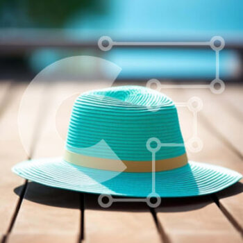 Intra Συλλεκτικό Ξύλινο Παζλ Plywood  4mm - Καπέλο κιρκίρι σε εξωτερικό ξύλινο τραπέζι με φόντο ωκεανού Σε Ξύλινο Κουτί - Διαστάσεις Puzzle: 10x10 cm – 25 κομμάτια - Image 1