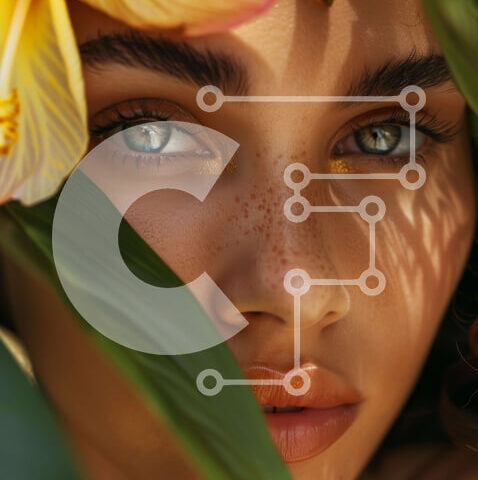 Intra Συλλεκτικό Ξύλινο Παζλ Plywood  4mm - Όμορφη γυναίκα με μπλε και πράσινα μάτια και λουλούδια Σε Ξύλινο Κουτί - Διαστάσεις Puzzle: 10x10 cm – 25 κομμάτια - Image 1