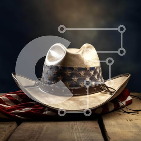 Intra Συλλεκτικό Ξύλινο Παζλ Plywood  4mm - Λευκό καπέλο καουμπόη στην αμερικανική σημαία Σε Ξύλινο Κουτί - Διαστάσεις: 10x10 cm – 25 κομμάτια - Image 1