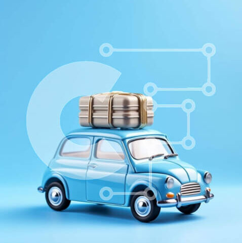 Intra Συλλεκτικό Ξύλινο Παζλ Plywood 4mm - Μπλε αυτοκίνητο παιχνίδι με αποσκευές Σε Ξύλινο Κουτί - Διαστάσεις Puzzle: 10x10 cm – 25 κομμάτια - Image 1