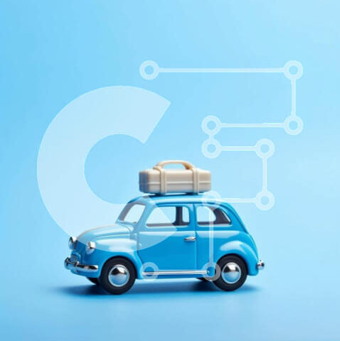 Intra Συλλεκτικό Ξύλινο Παζλ Plywood  4mm - Μπλε αυτοκίνητο παιχνίδι με αποσκευές στη στέγη Σε Ξύλινο Κουτί - Διαστάσεις Puzzle: 10x10 cm – 25 κομμάτια - Image 1