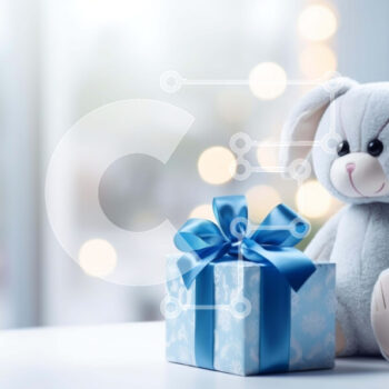 Intra Συλλεκτικό Ξύλινο Παζλ Plywood  4mm - Γκρι λαγουδάκι γεμιστό ζώο με ανοιχτό μπλε κουτί δώρου Σε Ξύλινο Κουτί - Διαστάσεις Puzzle: 10x10 cm – 25 κομμάτια - Image 1