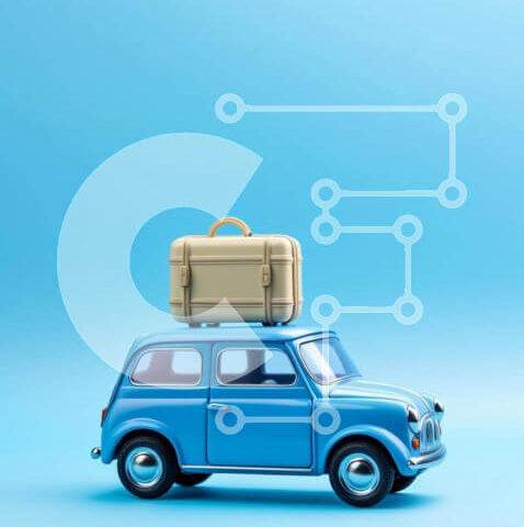 Intra Συλλεκτικό Ξύλινο Παζλ Plywood  4mm - Μπλε αυτοκίνητο παιχνίδι με αποσκευές Σε Ξύλινο Κουτί - Διαστάσεις Puzzle: 10x10 cm – 25 κομμάτια - Image 1