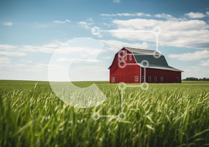 Intra Συλλεκτικό Ξύλινο Παζλ Plywood  4mm - Κόκκινη σιταποθήκη στο πράσινο πεδίο ενάντια στο μπλε ουρανό Σε Ξύλινο Κουτί - Διαστάσεις: 10x10 cm – 25 κομμάτια