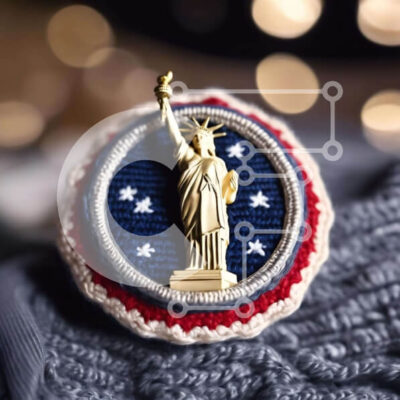 Intra Συλλεκτικό Ξύλινο Παζλ Plywood 4mm - Χρυσή καρφίτσα με το άγαλμα της ελευθερίας στην αμερικανική σημαία Σε Ξύλινο Κουτί - Διαστάσεις: 10x10 cm – 25 κομμάτια - Image 1