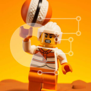 Intra Συλλεκτικό Ξύλινο Παζλ Plywood  4mm - Φιγούρα Lego που παίζει με πορτοκαλί μπάλα Σε Ξύλινο Κουτί - Διαστάσεις Puzzle: 10x10 cm – 25 κομμάτια