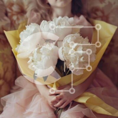 Intra Συλλεκτικό Ξύλινο Παζλ Plywood  4mm - Νεαρό κορίτσι με λευκές παιώνιες Σε Ξύλινο Κουτί - Διαστάσεις Puzzle: 10x10 cm – 25 κομμάτια - Image 1