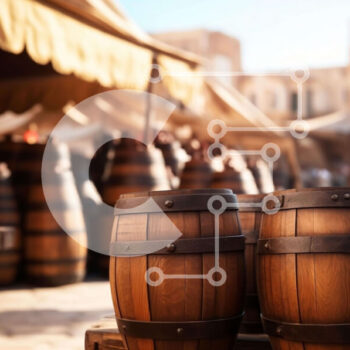 Intra Συλλεκτικό Ξύλινο Παζλ Plywood  4mm - Ξύλινα βαρέλια και εορταστική ατμόσφαιρα σε μια υπαίθρια αγορά Σε Ξύλινο Κουτί - Διαστάσεις Puzzle: 10x10 cm – 25 κομμάτια - Image 1