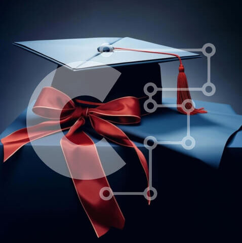 Intra Συλλεκτικό Ξύλινο Παζλ Plywood  4mm - Μπλε Καπάκι αποφοίτησης με κόκκινη κορδέλα Σε Ξύλινο Κουτί - Διαστάσεις Puzzle: 10x10 cm – 25 κομμάτια - Image 1