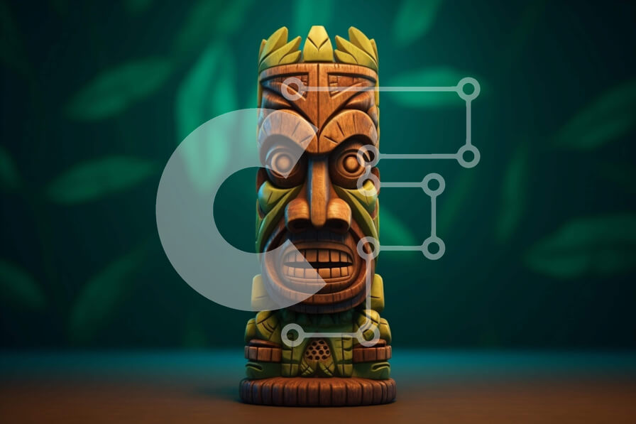 Intra Συλλεκτικό Ξύλινο Παζλ Plywood  4mm - Ξύλινο Tiki Totem με σκαλίσματα Σε Ξύλινο Κουτί - Διαστάσεις Puzzle: 10x10 cm – 25 κομμάτια