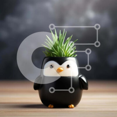 Intra Συλλεκτικό Ξύλινο Παζλ Plywood  4mm - Μαύρος πιγκουίνος φυτευτής με πράσινο γρασίδι Σε Ξύλινο Κουτί - Διαστάσεις: 10x10 cm – 25 κομμάτια - Image 1