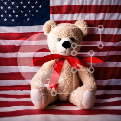Intra Συλλεκτικό Ξύλινο Παζλ Plywood  4mm - Αρκουδάκι και αμερικανική σημαία την ημέρα της ανεξαρτησίας Σε Ξύλινο Κουτί - Διαστάσεις: 10x10 cm – 25 κομμάτια - Image 1
