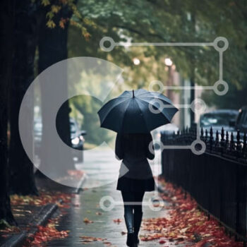 Intra Συλλεκτικό Ξύλινο Παζλ Plywood  4mm - Γυναίκα που περπατά με την ομπρέλα στη βροχή Σε Ξύλινο Κουτί - Διαστάσεις Puzzle: 10x10 cm – 25 κομμάτια - Image 1