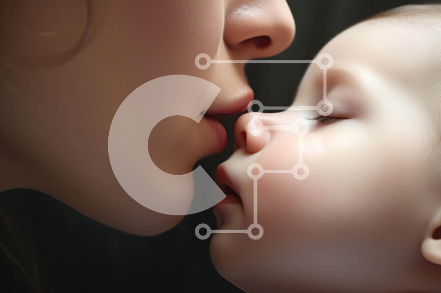 Intra Συλλεκτικό Ξύλινο Παζλ Plywood  4mm - Μητέρα που φιλά το μωρό Σε Ξύλινο Κουτί - Διαστάσεις Puzzle: 10x10 cm – 25 κομμάτια