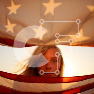 Intra Συλλεκτικό Ξύλινο Παζλ Plywood  4mm - Νεαρή γυναίκα με αμερικανική σημαία Σε Ξύλινο Κουτί - Διαστάσεις Puzzle: 10x10 cm – 25 κομμάτια - Image 1