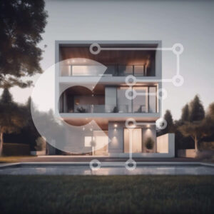 Intra Συλλεκτικό Ξύλινο Παζλ Plywood  4mm - Μοντέρνο σπίτι που περιβάλλεται από πράσινο και πισίνα Σε Ξύλινο Κουτί - Διαστάσεις Puzzle: 10x10 cm – 25 κομμάτια