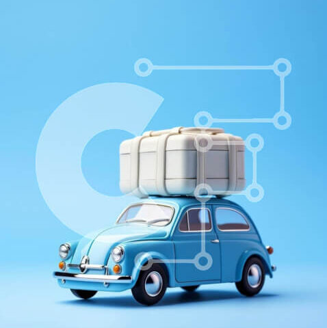 Intra Συλλεκτικό Ξύλινο Παζλ Plywood  4mm - Μπλε αυτοκίνητο παιχνίδι με βαλίτσες Σε Ξύλινο Κουτί - Διαστάσεις Puzzle: 10x10 cm – 25 κομμάτια - Image 1