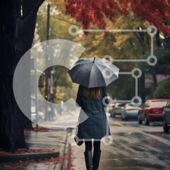 Intra Συλλεκτικό Ξύλινο Παζλ Plywood  4mm - Γυναίκα που περπατά με την ομπρέλα τη βροχερή μέρα Σε Ξύλινο Κουτί - Διαστάσεις Puzzle: 10x10 cm – 25 κομμάτια - Image 1