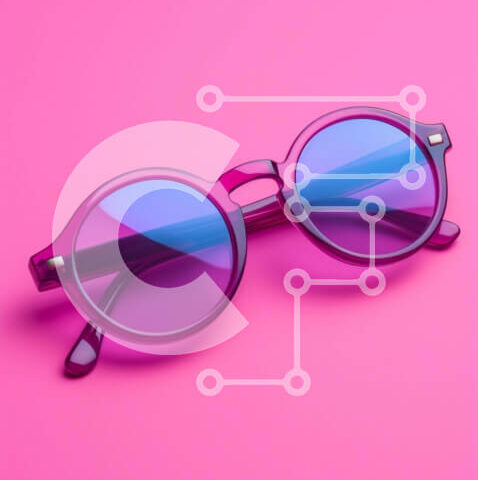 Intra Συλλεκτικό Ξύλινο Παζλ Plywood  4mm - Κομψά ροζ και μοβ γυαλιά ηλίου σε πορτοκαλί φόντο Σε Ξύλινο Κουτί - Διαστάσεις Puzzle: 10x10 cm – 25 κομμάτια - Image 1