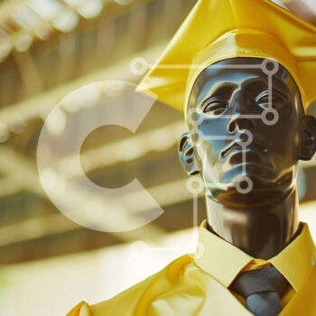 Intra Συλλεκτικό Ξύλινο Παζλ Plywood  4mm - Μαύρο και κίτρινο άγαλμα αποφοίτησης με καπέλο και φόρεμα Σε Ξύλινο Κουτί - Διαστάσεις Puzzle: 10x10 cm – 25 κομμάτια - Image 1